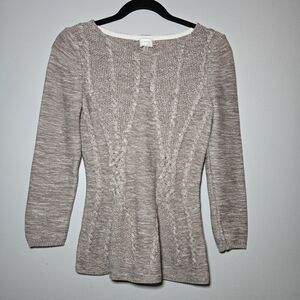 Cupio Cable Knit Sweater – Size S, Taupe Beige Peplum Style